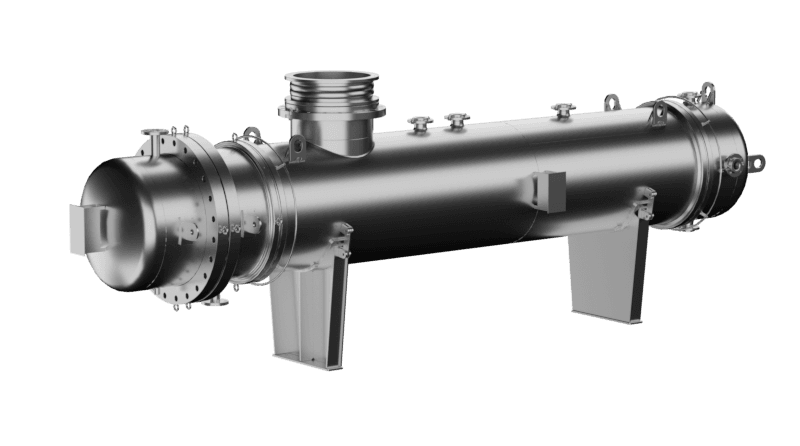 Échangeur à baïonnette en tantale avec les cuves émaillées d'Estrella AG — + Colonne émaillée Estrella DN800